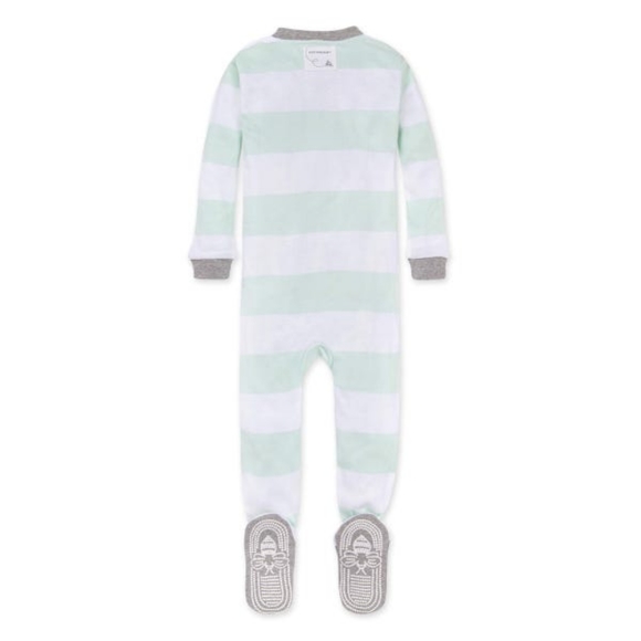 Burt's Bees Seaglass Rugby Stripe Organic Baby Zip Front Snug Fit Footed Pajamas - Picture 2 of 5